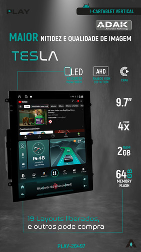 Multimidia Tesla Outlander 13/19 Android 14 64gb Carplay Cam