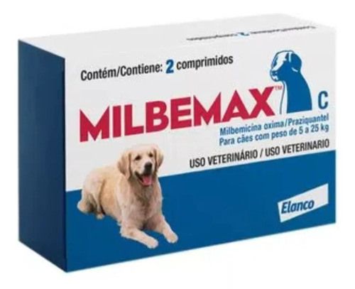 Vermífugo Milbemax Cães 5 - 25kgs C/ 2 Comprimidos Elanco