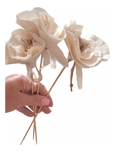 Ramo X3 Flores De Tela Rustico Artesanal Arpillera Gasa Deco