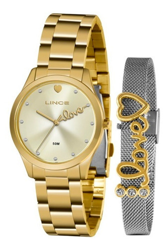 Kit Relógio Lince Feminino Lrg4668lr Dourado