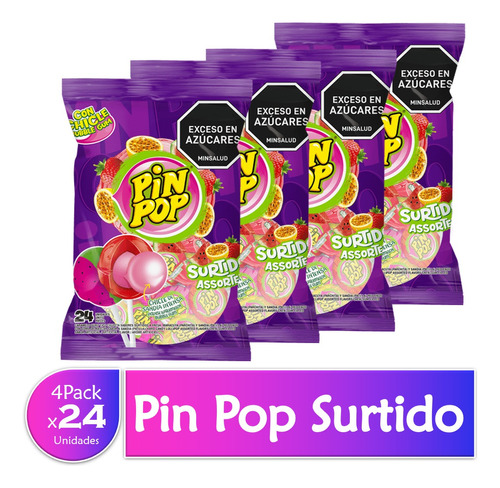 Chupete Pin Pop Relleno De Goma De Mascar 4 Paquetes X24 Uds