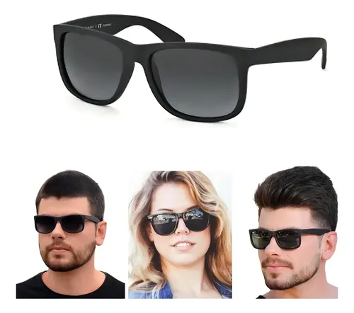 Óculos Sol Masculino Preto Quadrado Estilo Justin