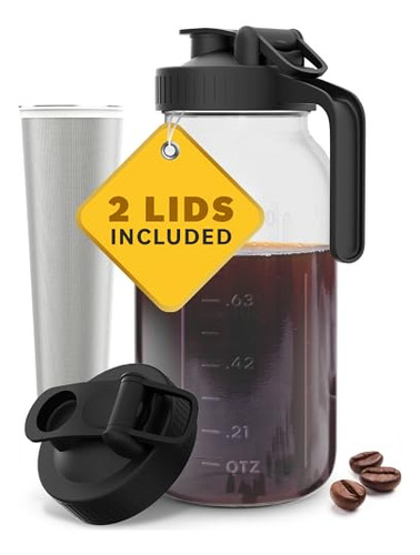 Cafetera Cold Brew Con Cuerpo De Vidrio Resistente Y 2 Tapas