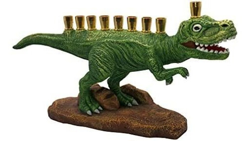 Imagen 2 de 3 de Zion Judaica Green Dinosaur Menorah Polyresin With Brass Cup