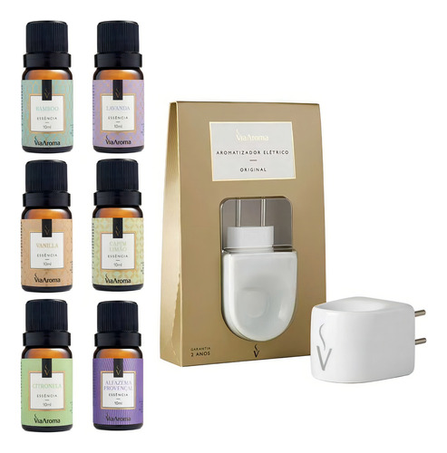Kit Difusor Elétrico Original E 6 Essências 10ml Via Aroma