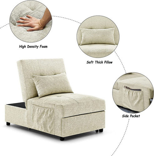 Sofa Cama Convertible 4 En 1 Color Beige Marca Antetek