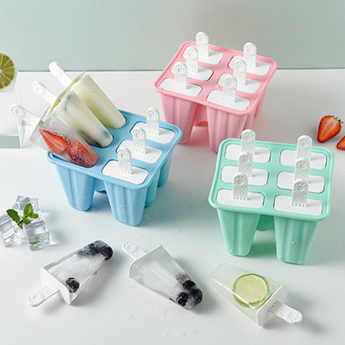 Molde De Silicona Para Hacer Paletas De Hielo, 6 Celdas Rosa