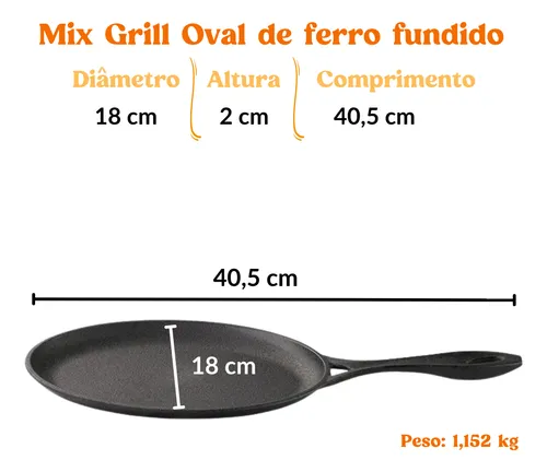 Frigideira De Ferro Chapa Oval Mix Grill Fundição Sant'ana