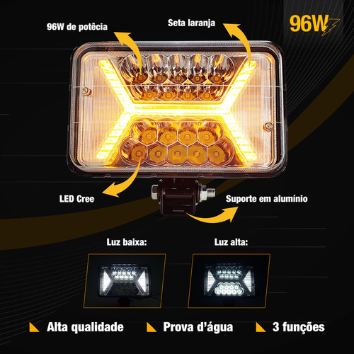 Farol De Led P F1000 Com Seta Alta Potência 96w Adaptação