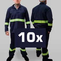 Comprar 10 Uniformes Calça E Jaleco Refletivo Manga Longa Marinho
