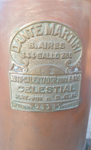 Antiguo Calefon De Baño En Cobre Y Bronce S/uso Unico (Usado)