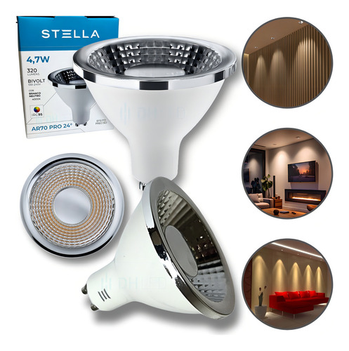 Kit 4x Lâmpada Ar70 24º 4,7w Stella Irc95 4000k Stl21413/40 Luz Branco-neutro