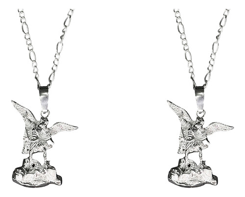 Set De 2 Dijes De Plata Arcángel San Miguel Con 2 Cadenas De Plata Calibre 50 Con 55 Cm De Largo Ideal Para Regalo Boda Bautizo Primera Comunión Xv Años