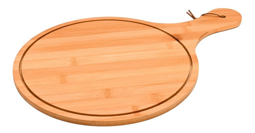 Mesa redonda gourmet con mango de bambú, 37 cm, estilo Mimo, color marrón liso
