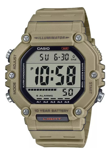 Reloj Casio Illuminator Digital Ae-1600h-5av Caballero Correa Beige Bisel Beige Fondo Azul Acero