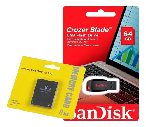 Kit Ps2 Memory Card + Pendrive 64 Gb Para Ps2 Fat E Slim