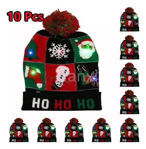 I Lote 10 Gorro De Navidad Con Luz Led Regalo Navideño