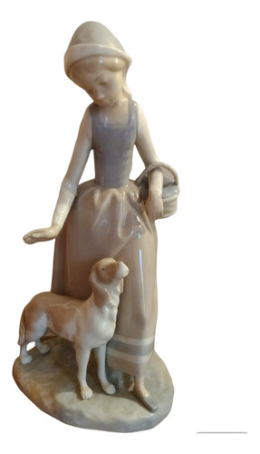 Figura De Porcelana Nao Niña Con Perro Crema