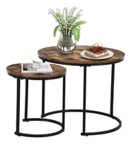 Comprar Set de 2 Mesas de Centro Redonda Unico Color Marrón Estilo vintage Homemake Furniture