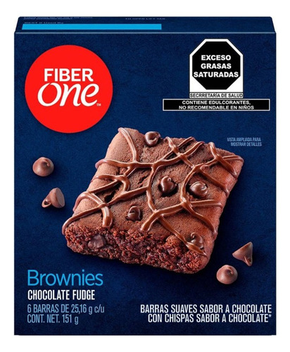 3 Pzas Brownies Fiber One Chocolate Fudge 6 Pz