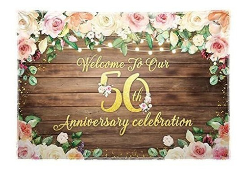 68x45inch 50th Aniversary Celebration Backdrop Wooden D4371