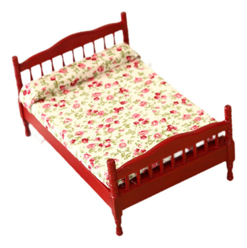1:12 Casa De Bonecas Modelo De Cama De Casal, Cama Vermelho