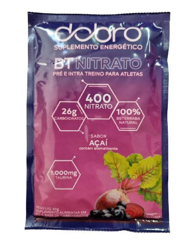 Kit 2x: Bt Nitrato Açaí Com Taurina Sachê Dobro 30g