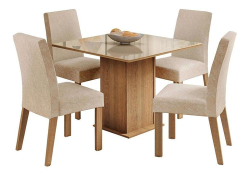 Sala De Jantar Madesa Evelin Mesa Tampo Vidro Com 4 Cadeiras Cor Rustic/Crema/Imperial MDJA0401037GSIM