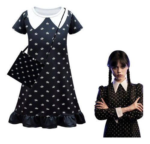 Lzh Addams Family Wednesday Vestido Negro Vacaciones