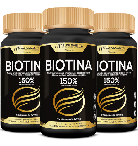 3x Biotina 150% Premium 400mg 60caps Hf Suplements