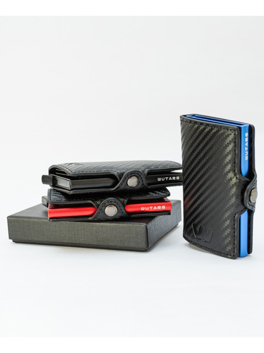 Billetera Wutarg Cuero Un Slider Sin Género 10x6 Cm Azul Carbono