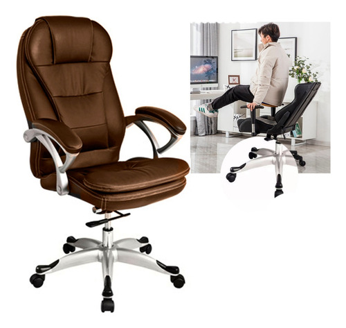 Silla Cafe Para Gerente Giratoria Ergonomica De Cuero Kl1046