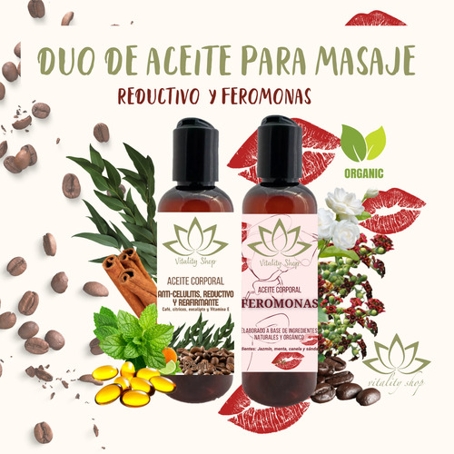 Aceite Para Masaje Orgánico Reductivo Feromonas 2pz Reductivo - Feromonas