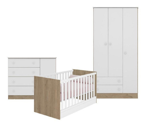 Quarto Dormitório Do Bebê Berço Cômoda Armário 3 Portas Plus