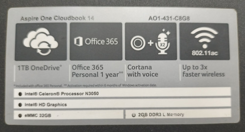 Acer Aspire One Cloudbook 14 Pulgadas Basica-delgada-ligera Gris (Usado)