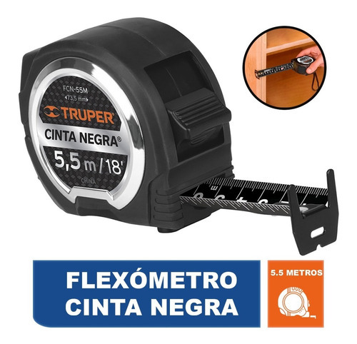 Flexómetro cinta negra Numero Blanco 5.5mt 27mm Truper 11745