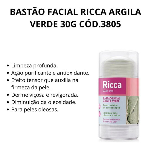 Bastão Facial Ricca Argila Verde 30g Cód.3805