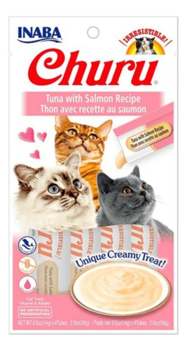 Snack Para Gato Cremoso Inaba Churu Atún Y Salmón 14 Gr