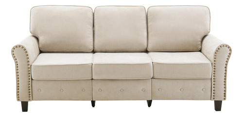 Sofa De Tres Plazas Tapizado De Terciopelo Color Beige