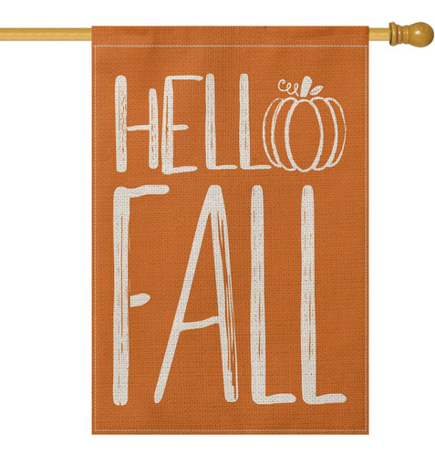 Hello Fall Calabaza Casa Bandera Vertical De Doble Cara...