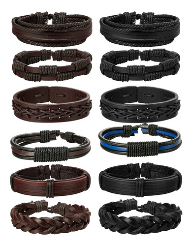 Jstyle 12 Pulseras De Cuero Trenzado Para Hombres Y Mujeres,