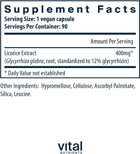 Extracto De Raíz De Regaliz Vital Nutrients 90 Cápsulas