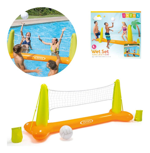Kit Vôlei Inflável Intex Piscina Rede Bola + Bomba Elétrica