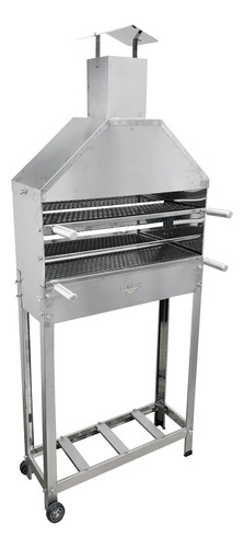 Churrasqueira Inox Bar Móvel Carvão 750mm Coifa E 2 Grelhas