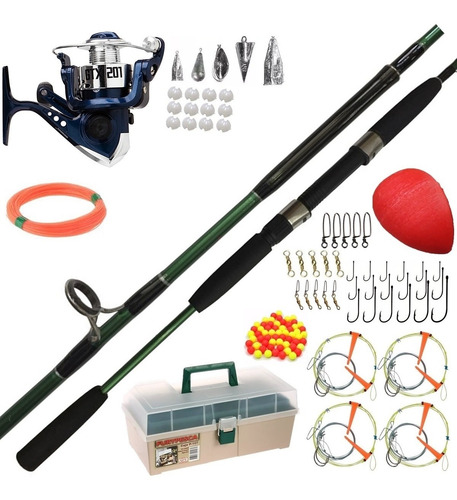 Equipo De Pesca Profesional Completo Caña + Reel + Caja Mega Completa Accesorios Lineas Boya Anzuelos Original