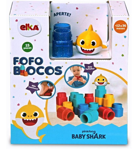 Blocos Para Montar - Baby Shark - Fofo Blocos - 15 Pcs