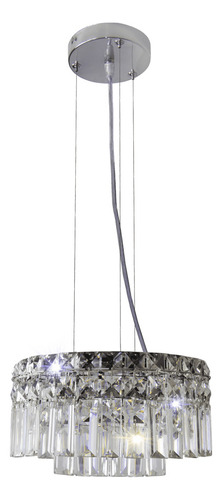 Lustre de Cristal Legitimo Sala Jantar Pendente Aço Inox Paris Redondo 30cm 4 Lâmpadas Bivolt LLUMM Bronzearte