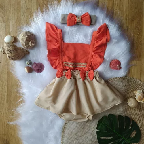 conjunto romper Jardineira Moana baby bebê infantil roupa mesversário  fantasia