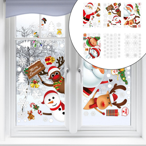 6 Hojas De Pegatinas Navideñas Para Ventanas, Decoración