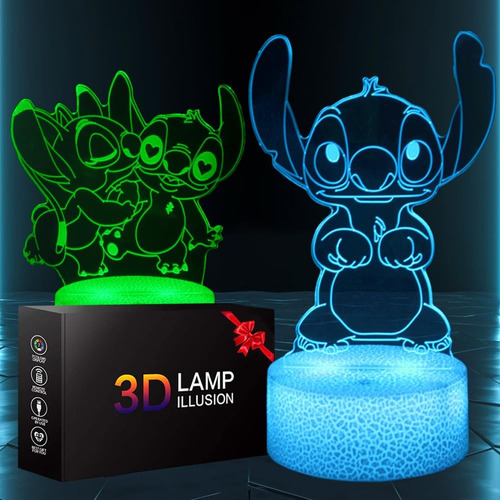 Luz Nocturna De Ilusión 3d Stitch, 2 Patrones Y Lámpara De